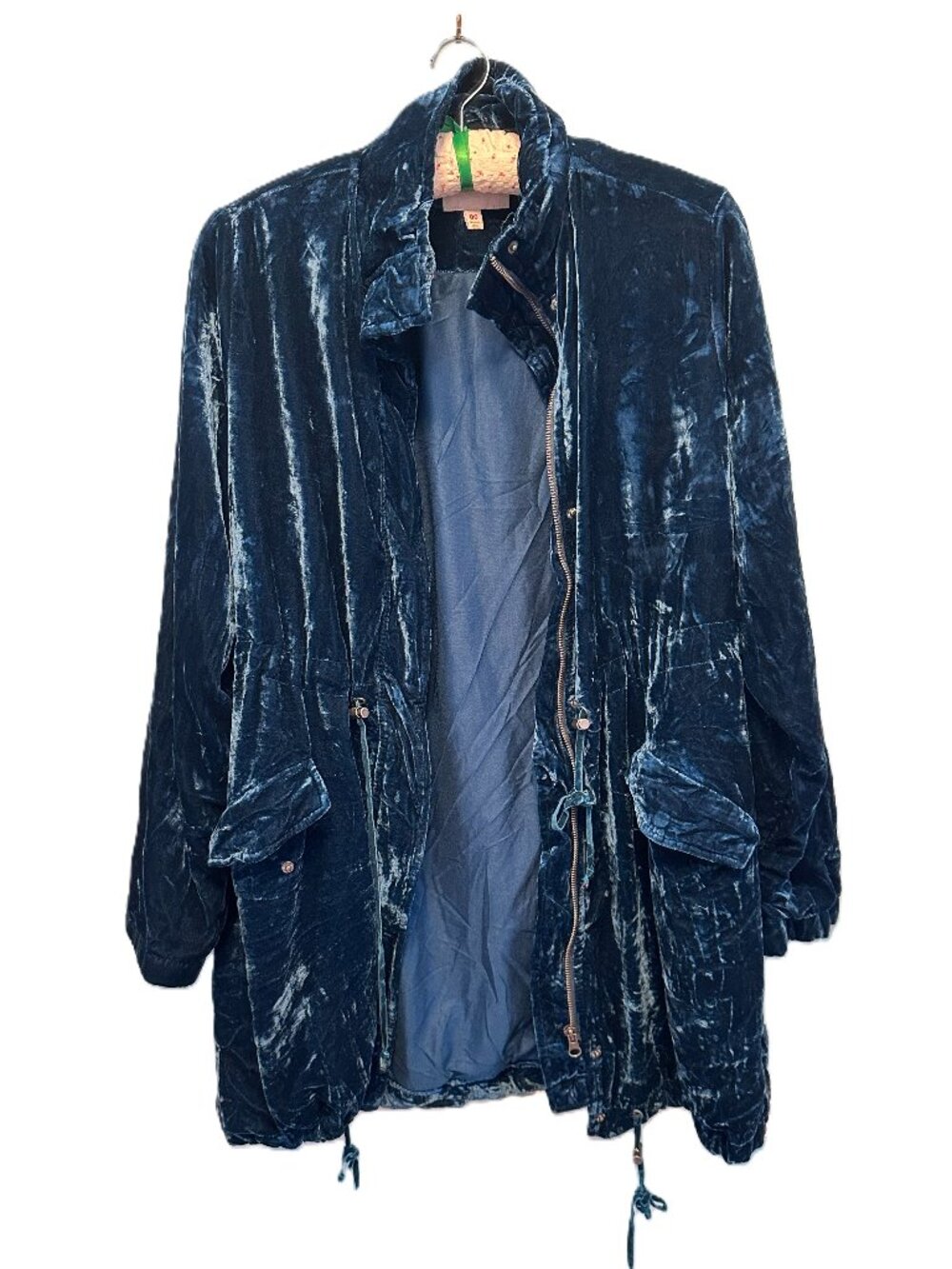 Torrid Blue Velvet Utility Jacket Coat Drawstring Size 00